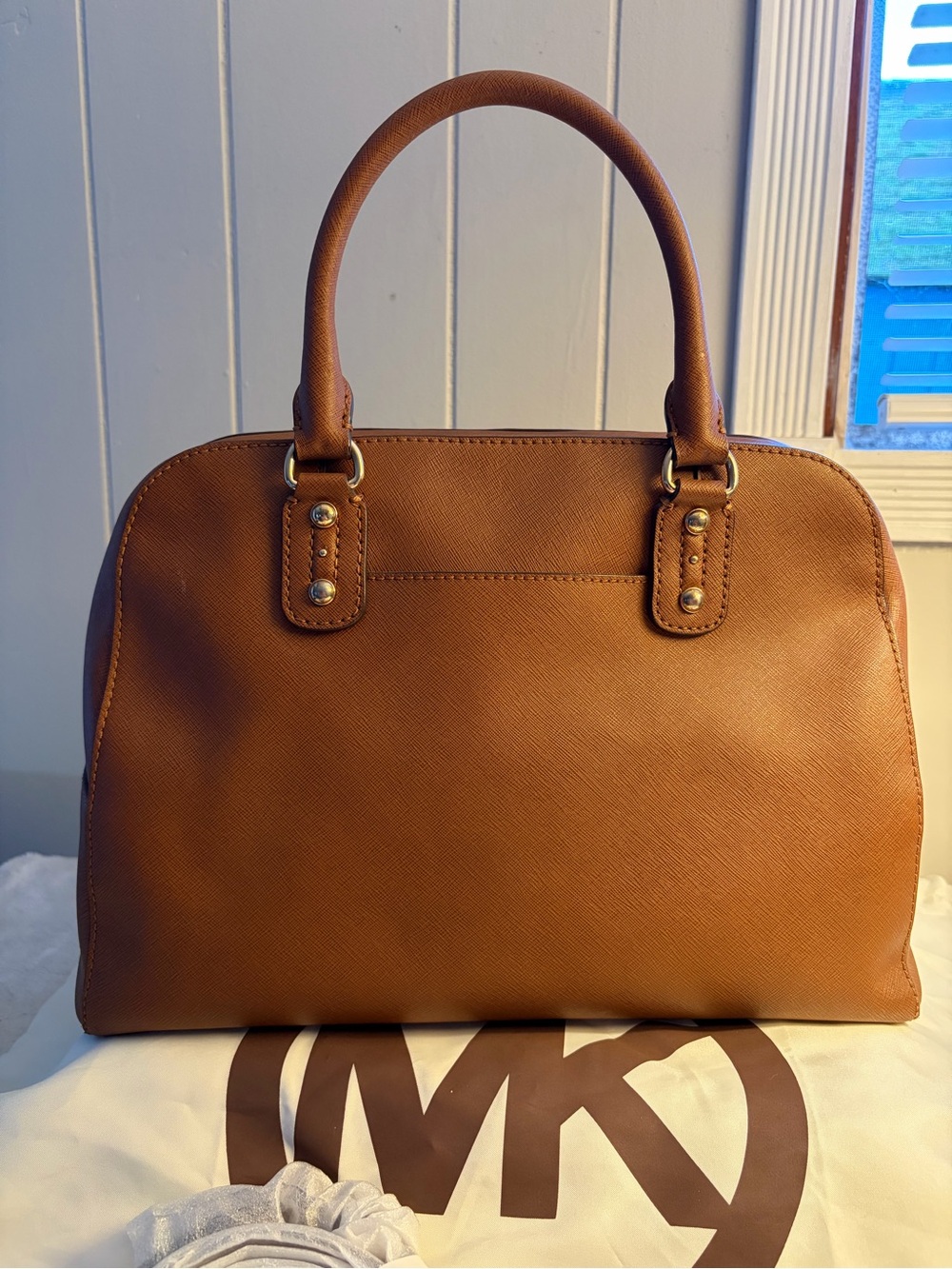 Michael Kors Cognac Saffiano Leather Dome Satchel with Gold Hardware - Picture 7 of 16